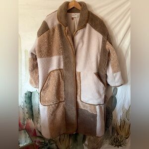 Anthropologie Pilcro Patchwork Teddy Coat in Medium Petite